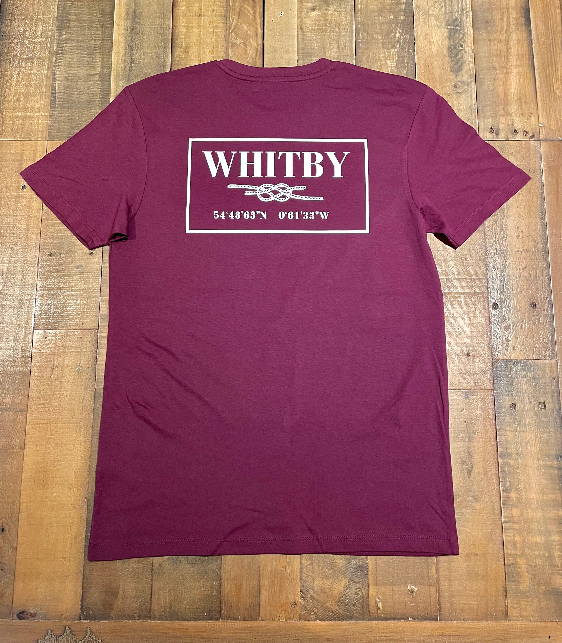 The unisex Whitby T-shirts in burgundy from The Bay Company.