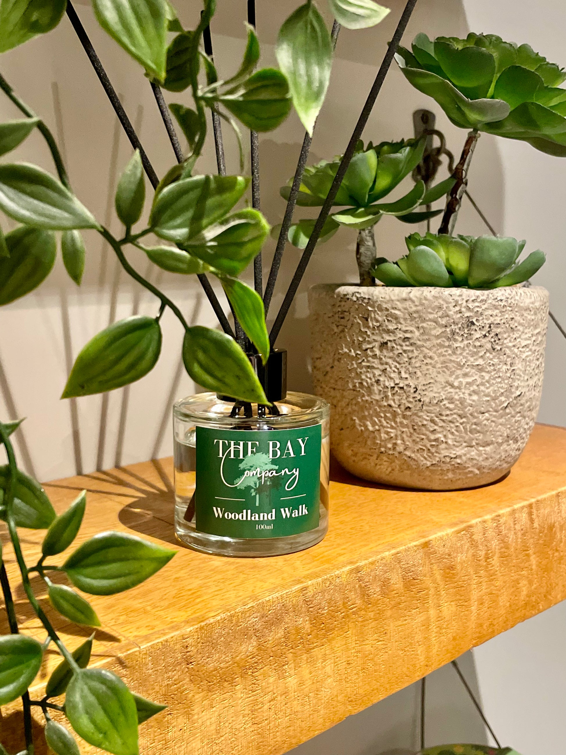 The Bay Company reed diffuser with natural woodland scent.
