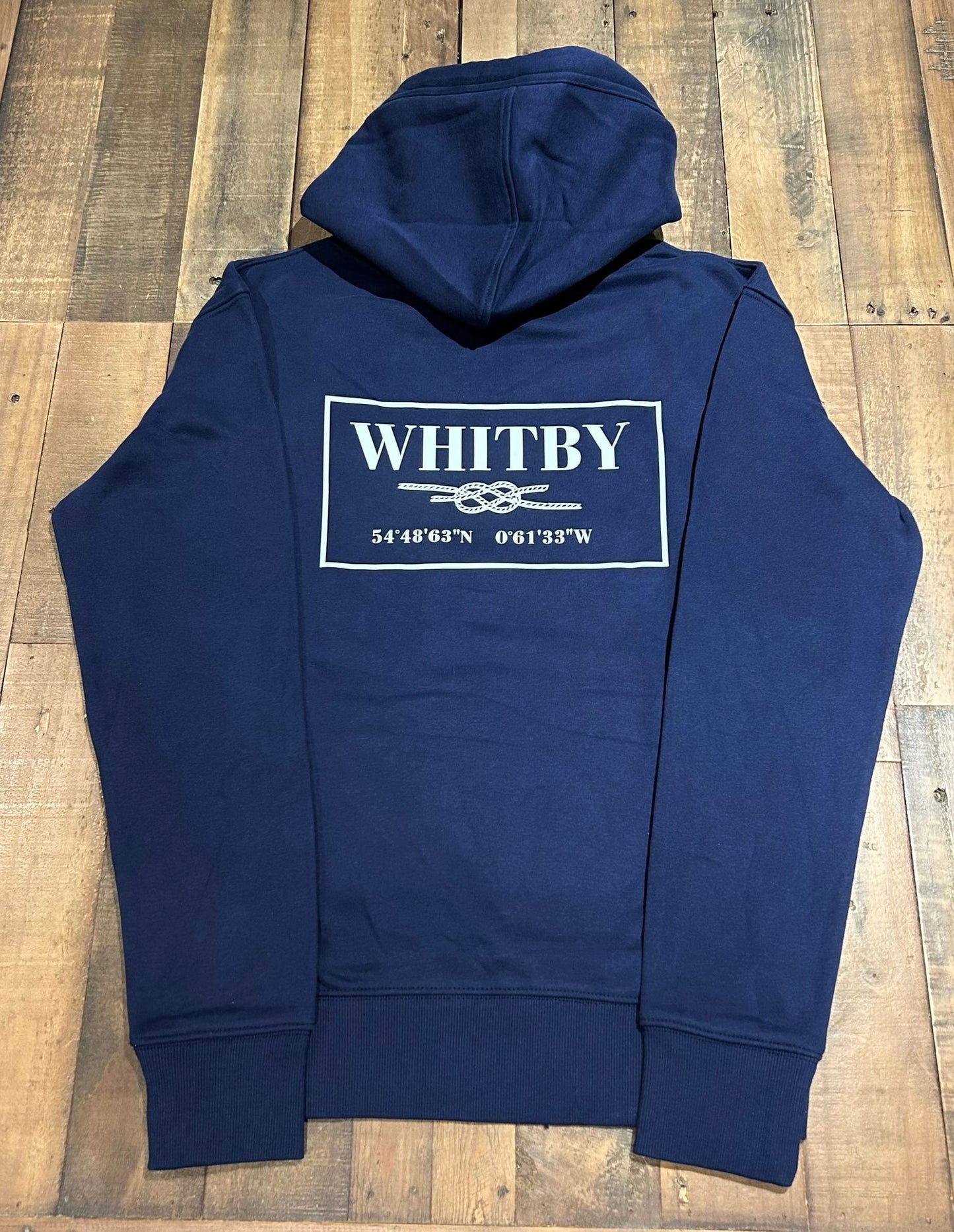 The women’s “Whitby” hoodie in navy blue from The Bay Company.