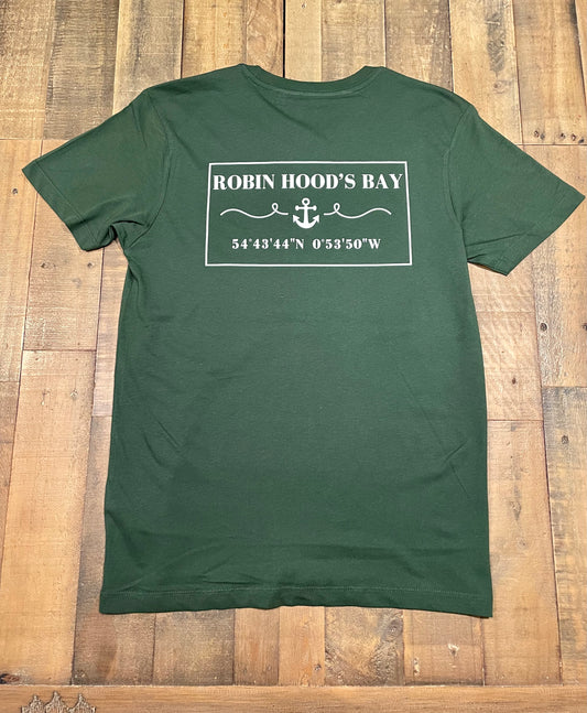 The unisex Robin Hood’s Bay T-shirts in forest green from The Bay Company.
