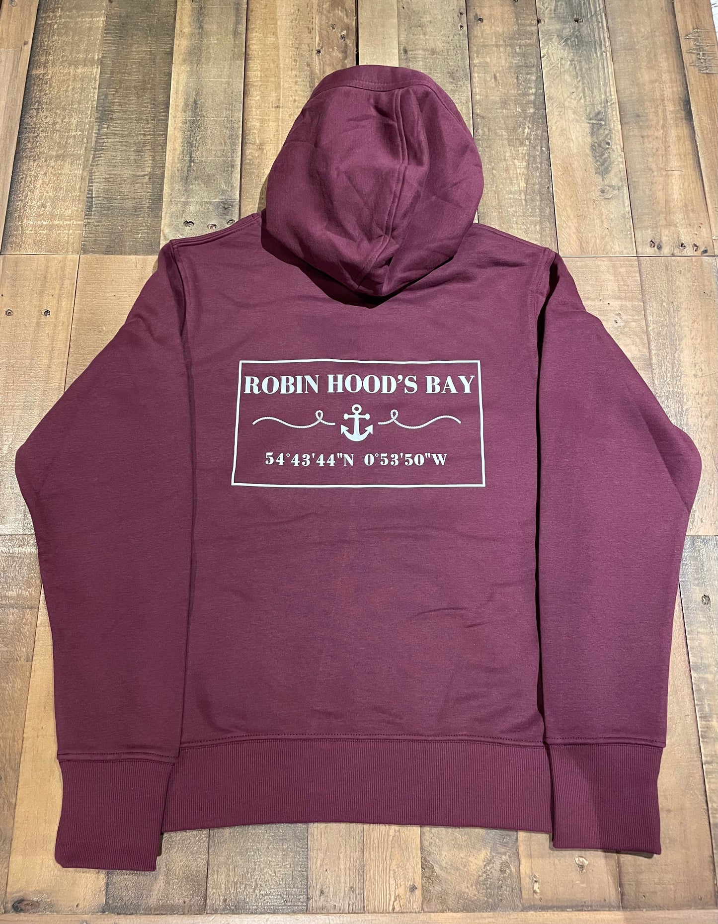 The women’s burgundy Robin Hood’s Bay hoodie from The Bay Company