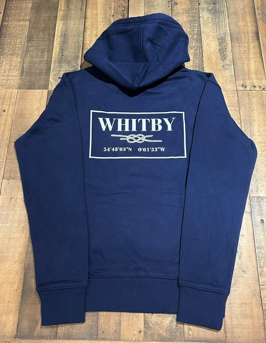 The men’s “Whitby” hoodie in navy blue from The Bay Company. 